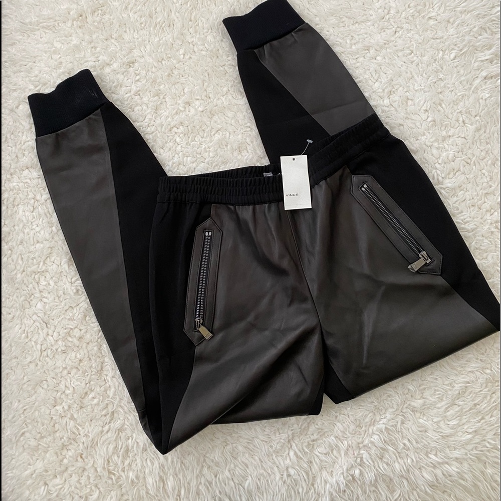 Vince Leather Paneled Joggers - NWT